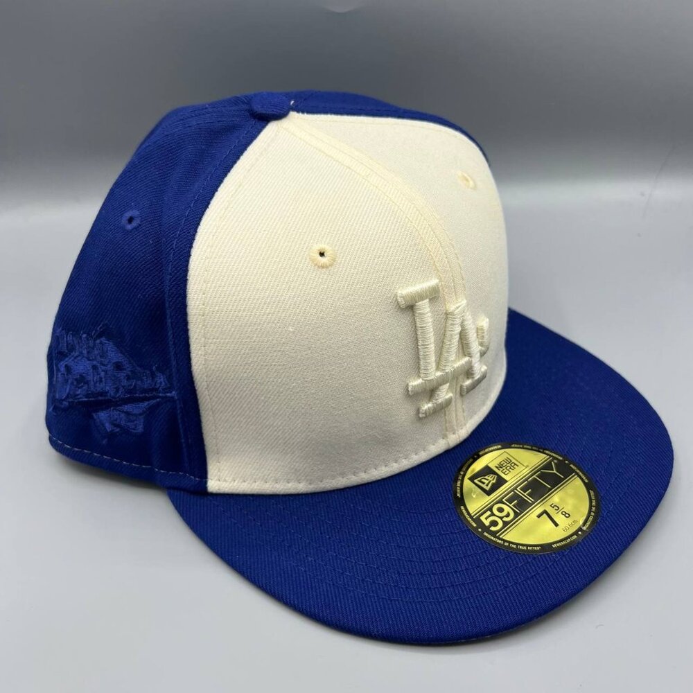 Los Angeles LA Dodgers Hat 7 5/8‎ White Blue 59Fifty New Era MLB Fitted Cap